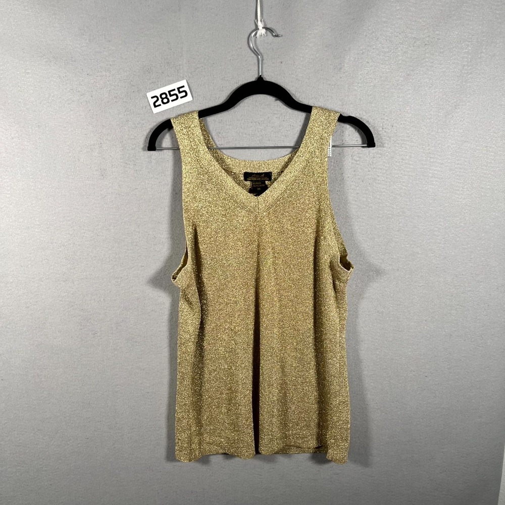 Aria A Tank Top Womens 3XL Gold Rayon Shimmering Jacquard Weave V Neck Casual